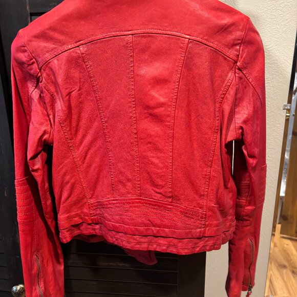 Lucky Brand Red Leather Motorcycle Jacket NEW - Picture 6 of 6